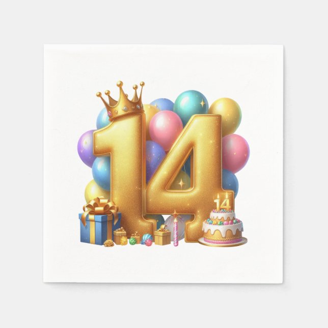 Gyllene 14-årsdag pappersservett (Framsidan)