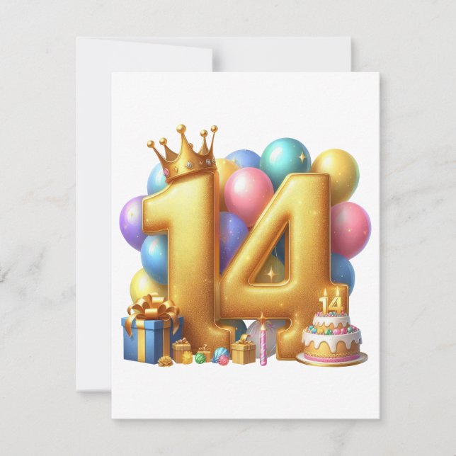 Gyllene 14-årsdag tack kort (Framsida)