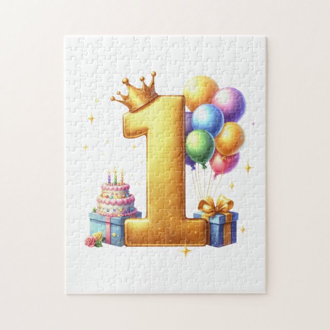 Gyllene 1-års födelsedag pussel (Vertikal)