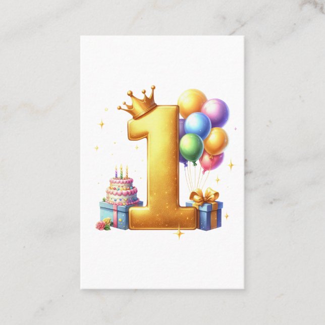 Gyllene 1-års födelsedag visitkort (Framsida)