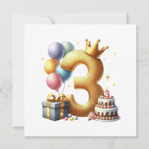 Gyllene 3-årsdag inbjudningar