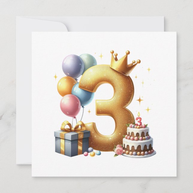 Gyllene 3-årsdag inbjudningar (Framsida)