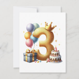 Gyllene 3-årsdag inbjudningar