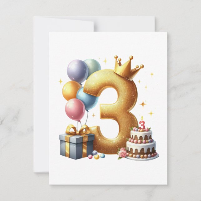 Gyllene 3-årsdag inbjudningar (Framsida)