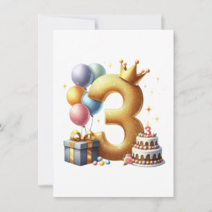 Gyllene 3-årsdag inbjudningar