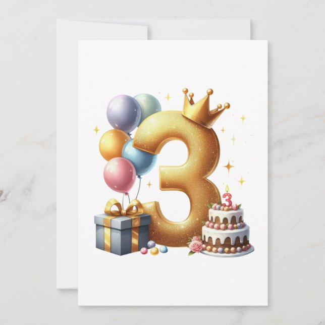 Gyllene 3-årsdag inbjudningar (Framsida)