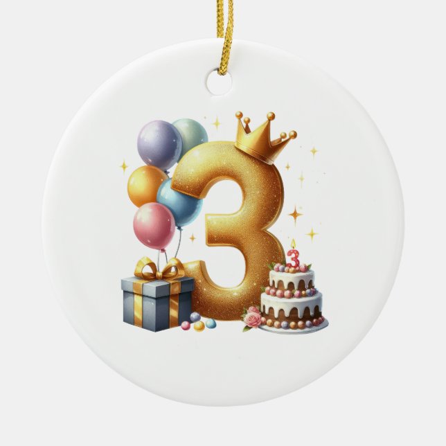 Gyllene 3-årsdag julgransprydnad keramik (Framsidan)