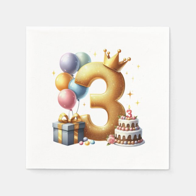 Gyllene 3-årsdag pappersservett (Framsidan)