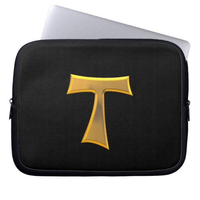 Gyllene 3D-utseendet Franciscan Tau Kor Laptop Fodral (Framsidan)