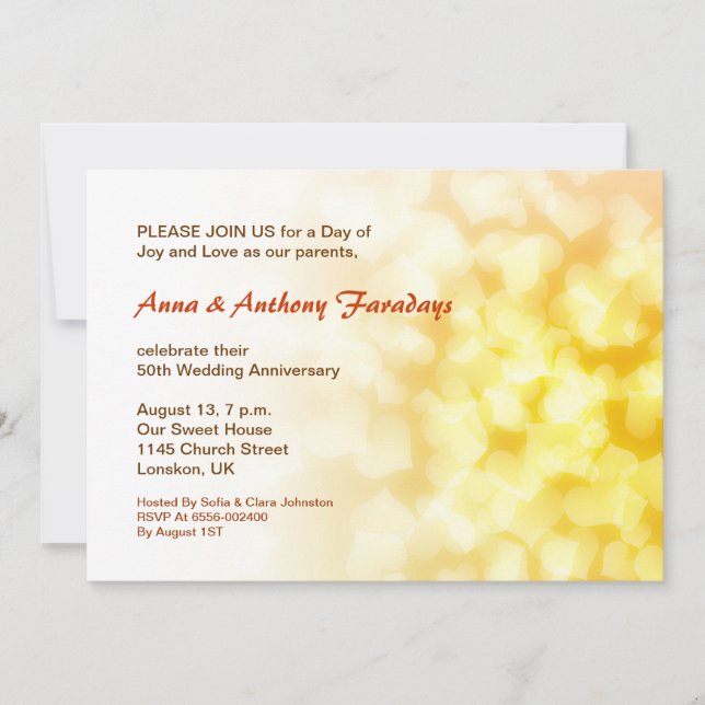 Gyllene 50-års bröllopsdag hjärtans inbjudan (Framsida)