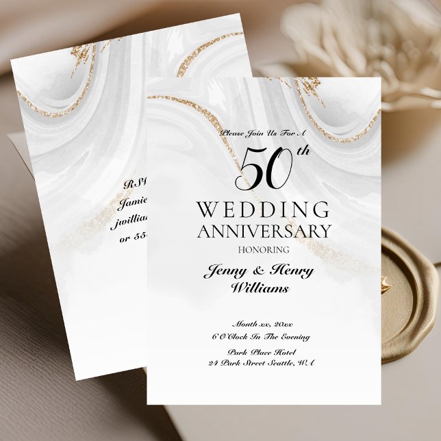 Gyllene 50-års bröllopsjubileumfirande inbjudningar (Golden 50th Wedding Anniversary Celebration Invitation)