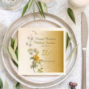 Gyllene 50-årsdag servetter i papper