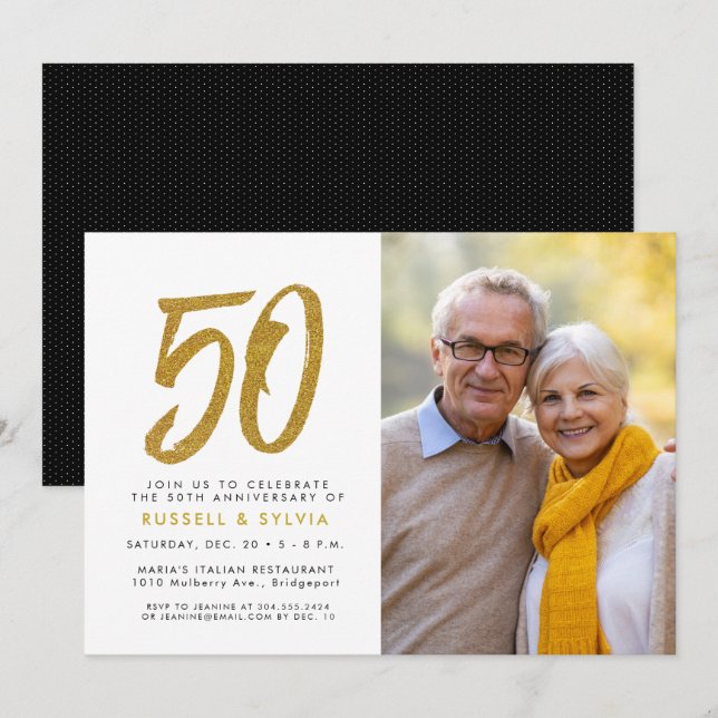 Gyllene 50-årsjubileums fotofest inbjudningar (Fram/baksida)