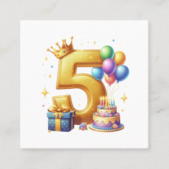 Gyllene 5-års födelsedag fyrkantigt visitkort (Framsida)