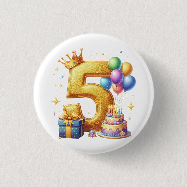 Gyllene 5-års födelsedag knapp (Framsida)