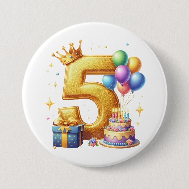 Gyllene 5-års födelsedag knapp (Framsida)