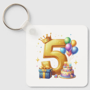Gyllene 5-års födelsedag nyckelring