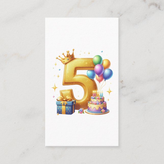 Gyllene 5-års födelsedag visitkort (Framsida)