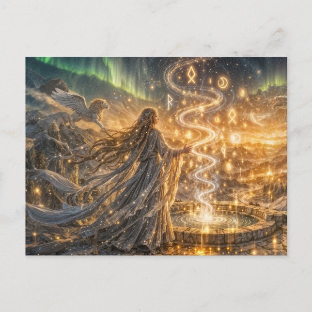 Gyllene Älvisk Fantasy Ljus Impressionistisk Fanta Vykort (Framsida)