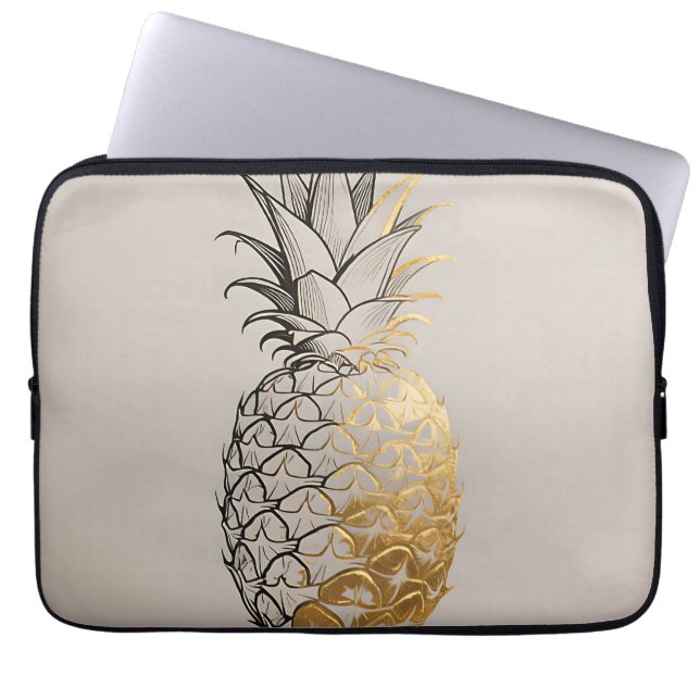 Gyllene Ananas Linje Konst Laptop Fodral (Framsidan)