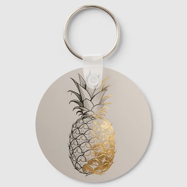 Gyllene Ananas Linje Konst Nyckelring (Framsida)
