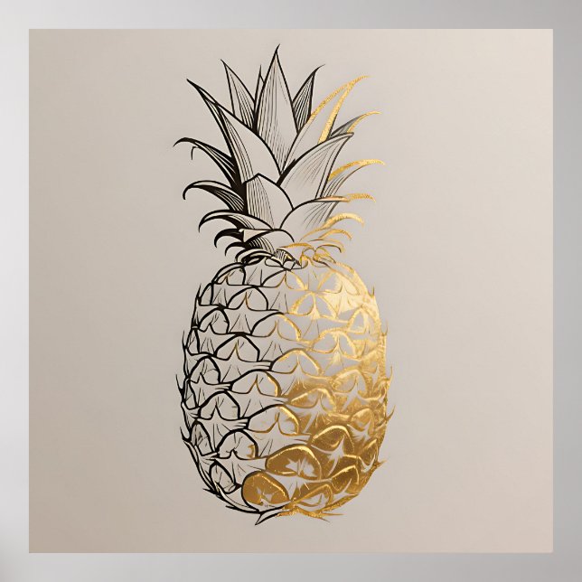Gyllene Ananas Linje Konst Poster (Framsidan)