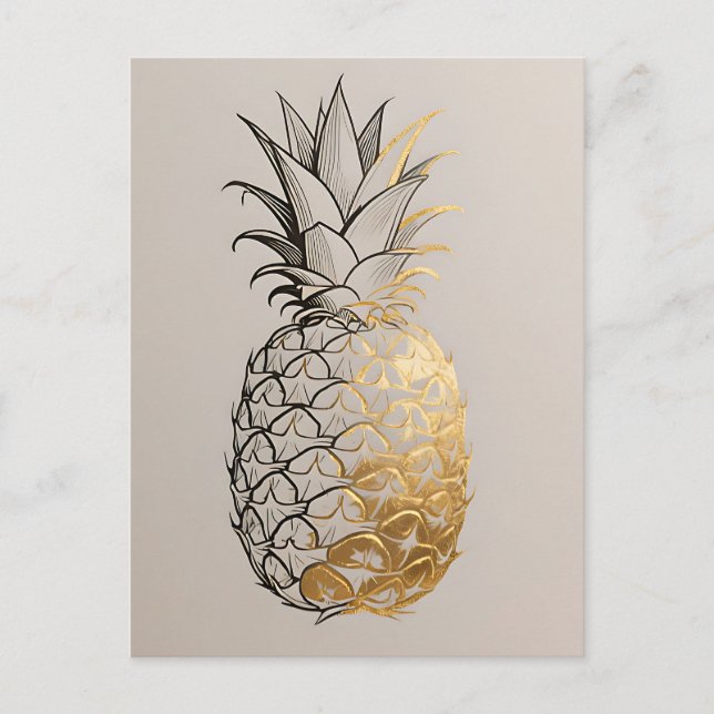Gyllene Ananas Linje Konst Vykort (Framsida)