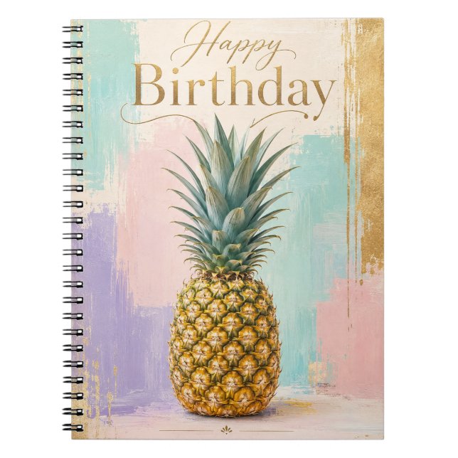 Gyllene Ananas Tropisk Födelsedag Anteckningsbok (Framsidan)