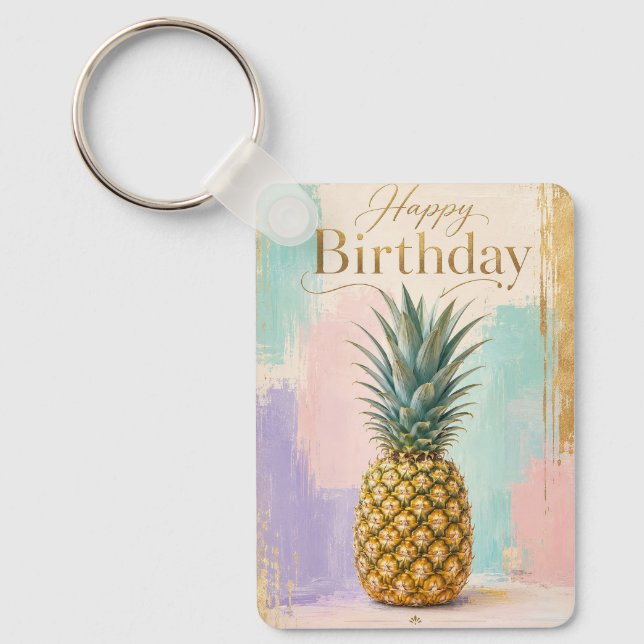 Gyllene Ananas Tropisk Födelsedag Nyckelring (Framsida)