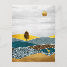 Gyllene äng med träd och hjort vykort