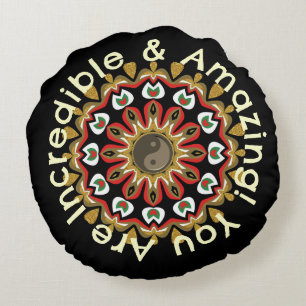 Gyllene änglar Yin Yang Mandala Rund Kudde