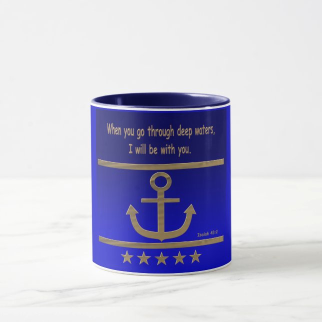 Gyllene ankare, symboler för kärlek ,Jesaja 43:2 Mugg (Center)