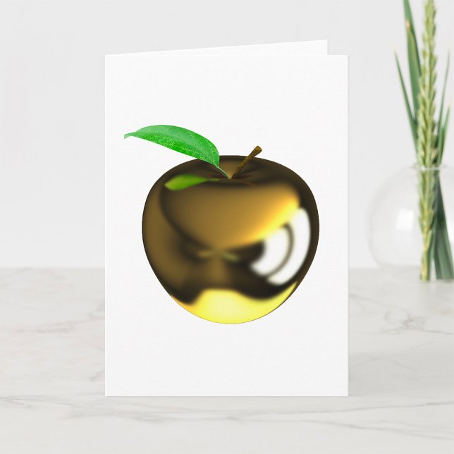 Gyllene äpple med blad metallisk glans kort (Skapare uppladdad)
