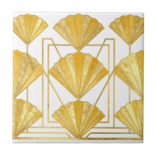 Gyllene Art Deco-fläktmönster Kakelplatta