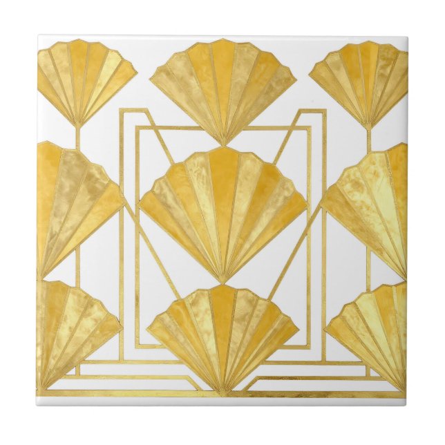 Gyllene Art Deco-fläktmönster Kakelplatta (Framsidan)