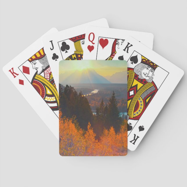 Gyllene aspnar ovanför Snake River vid solnedgång Spel Kort (Baksidan)