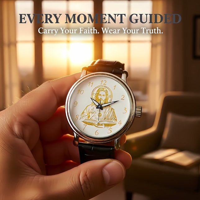 Gyllene avbildning av Jesus Holding a Bok Armbandsur (Skapare uppladdad)