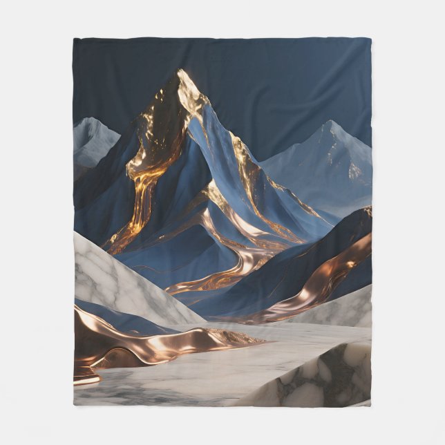 Gyllene bergslandschaft i marmor fleecefilt (Framsidan)