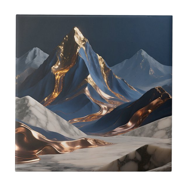 Gyllene bergslandschaft i marmor kakelplatta (Framsidan)