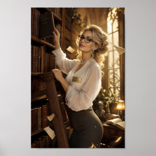 Gyllene biblioteksmuse porträttväggsposter poster