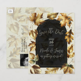 Gyllene blad mandel och beige svart glamour höstbr meddelande vykort