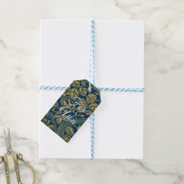 Gyllene Blom Elegans Presentetikett (Gift Tag. D: 3.5"l x 2”w.  Set of 10. Printed on 120lb, 18 point thick matte paper. Made in USA.)