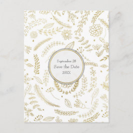 Gyllene blomblad Rustik bröllopsräddning datum Meddelande Vykort