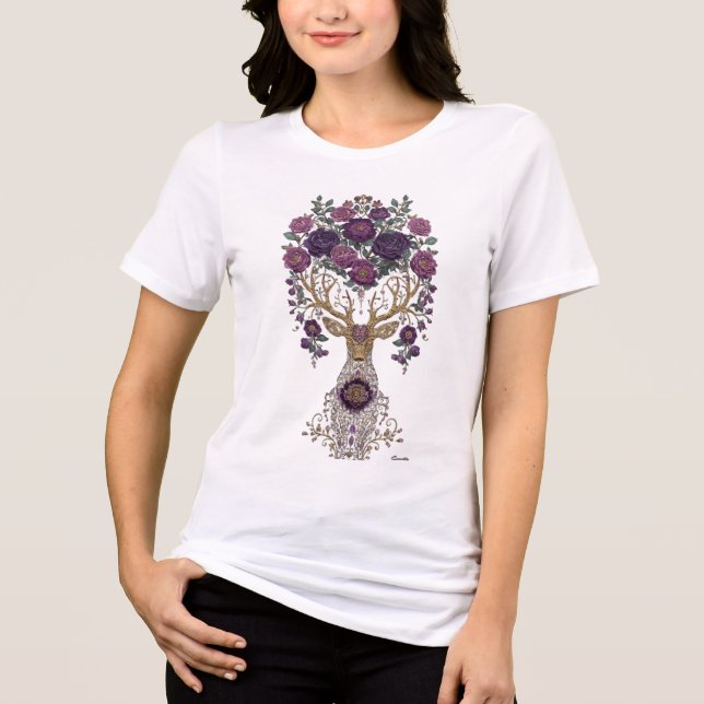 Gyllene blommande kosmisk hjort  t shirt (Framsida)