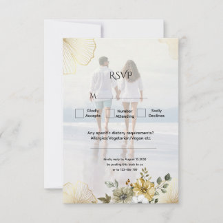 Gyllene Blommig Anpassad Foto Bröllop RSVP-kort OSA Kort