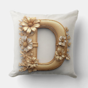 Gyllene Blommig Bokstav D Monogram Dekor 🌸 Kudde