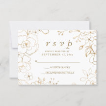 Gyllene Blommig Enkel Elegant Bröllop RSVP