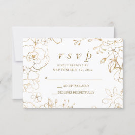 Gyllene Blommig Enkel Elegant Bröllop RSVP OSA Kort