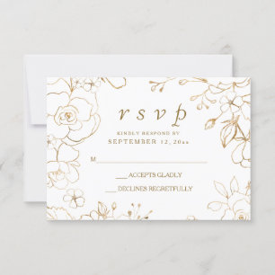 Gyllene Blommig Enkel Elegant Bröllop RSVP OSA Kort
