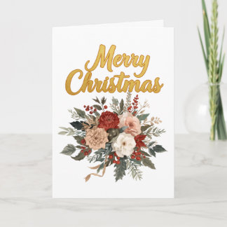 Gyllene Blommig God Jul Bukett Helgkort